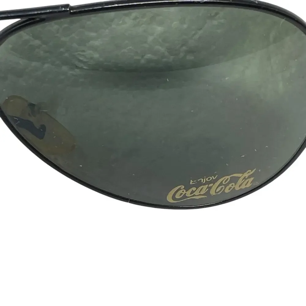 Coca-Cola Vintage Aviator Sunglasses Black Metal Frame Green Lens Coke Logo